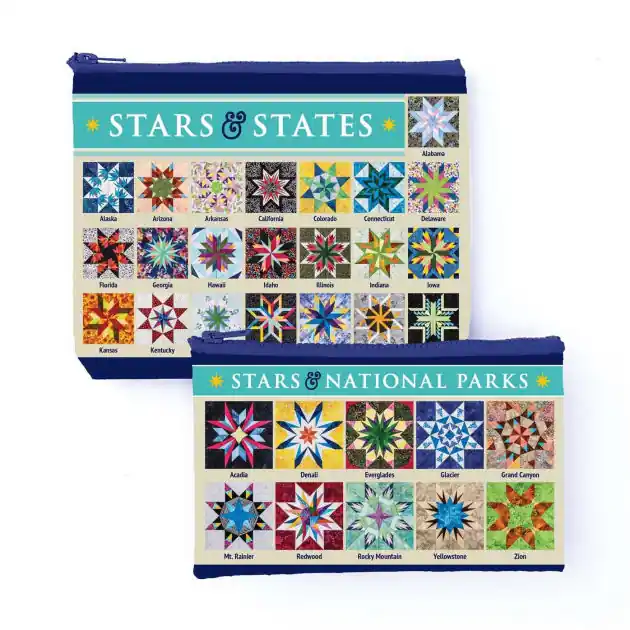 Carol Doak's Fabulous Stars & States Eco Pouch Set: Two Reusable Zipper Pouches from Recycled Materials for Crafts, Makeup, Travel & More Cheap